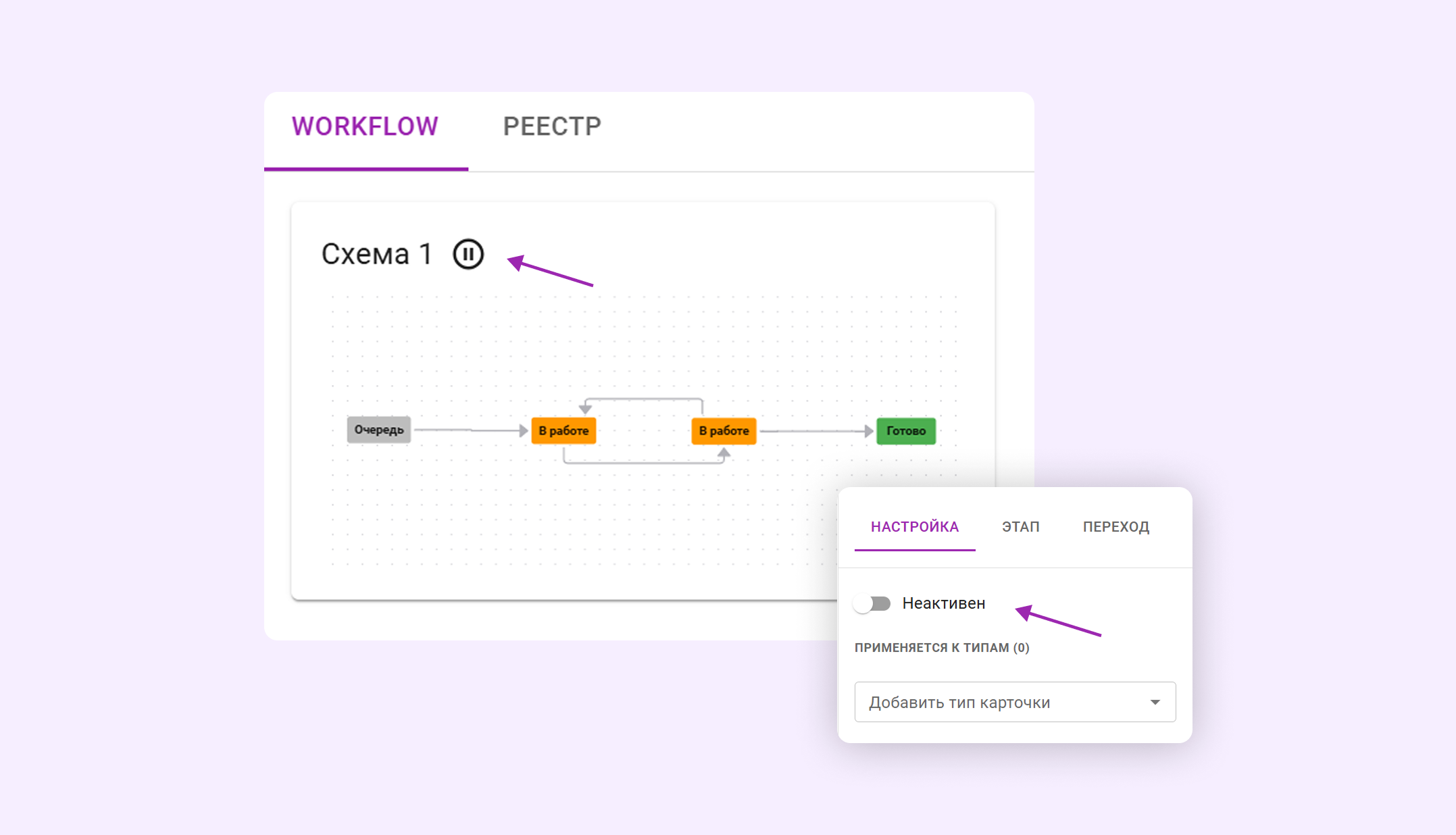 Workflow: статус «Неактивен»